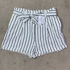 asos Paper Bag Stripe Linen Shorts Womens Plus Size 16 Tall White New